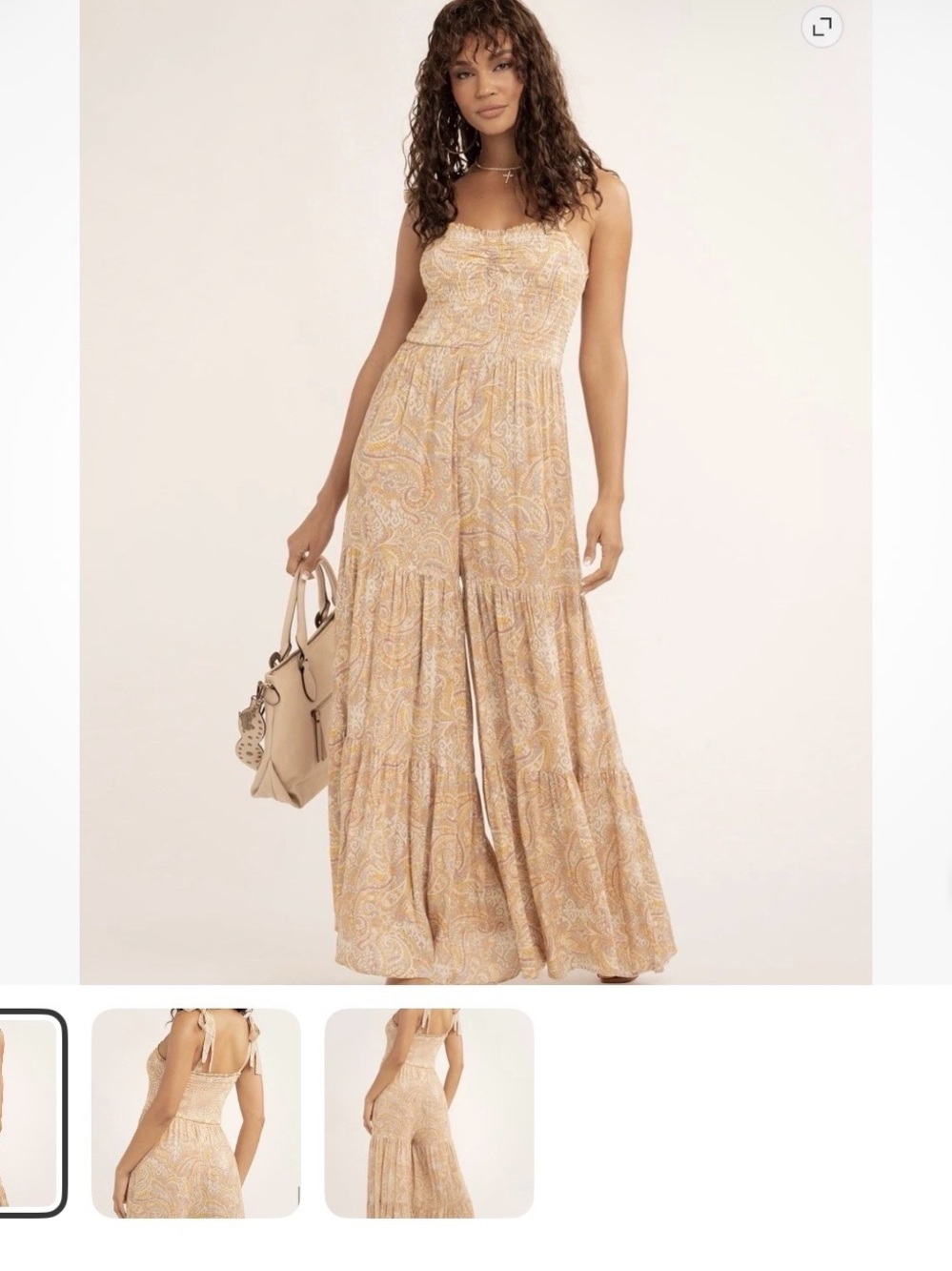 Jessica Simpson NWT Floral Jumpsuit XS Smocked Neck Wide-Leg Pull On U7